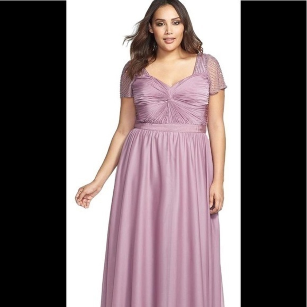 Adrianna Papell Light Brown Beaded A-Line Front Chiffon Gown Size 14